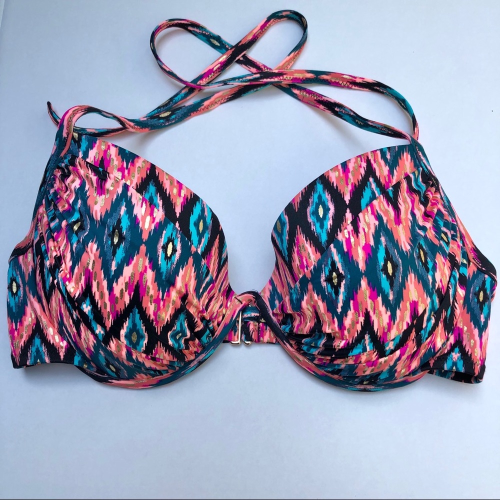 Shade & Shore Pink & Blue Tribal Bikini Top
